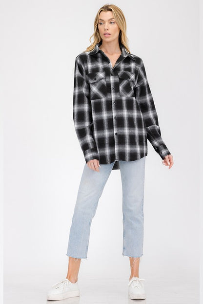 Regular Fit Checker Plaid Flannel Long Sleeve