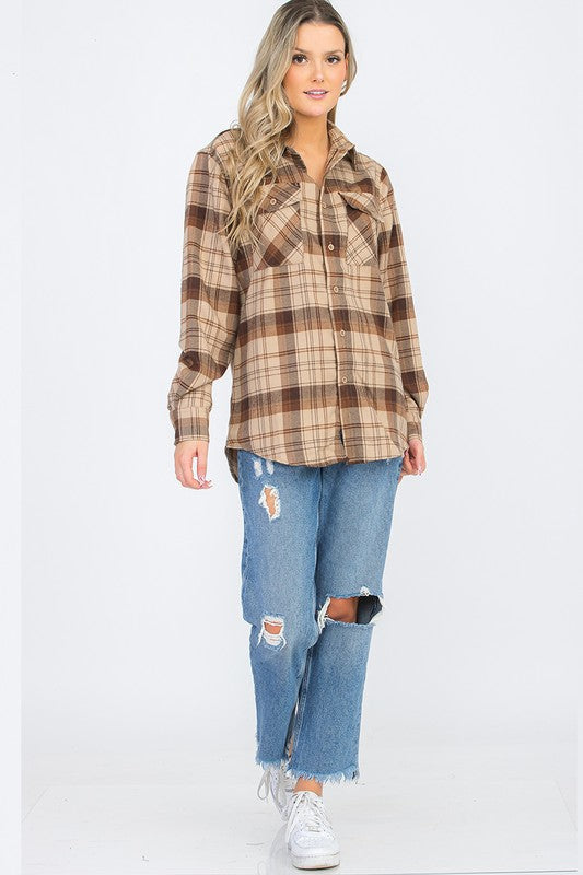 Regular Fit Checker Plaid Flannel Long Sleeve