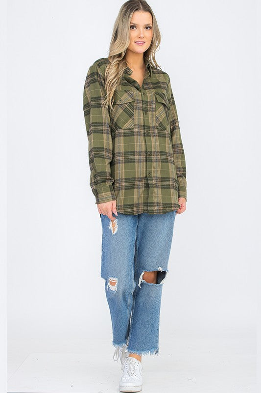 Regular Fit Checker Plaid Flannel Long Sleeve