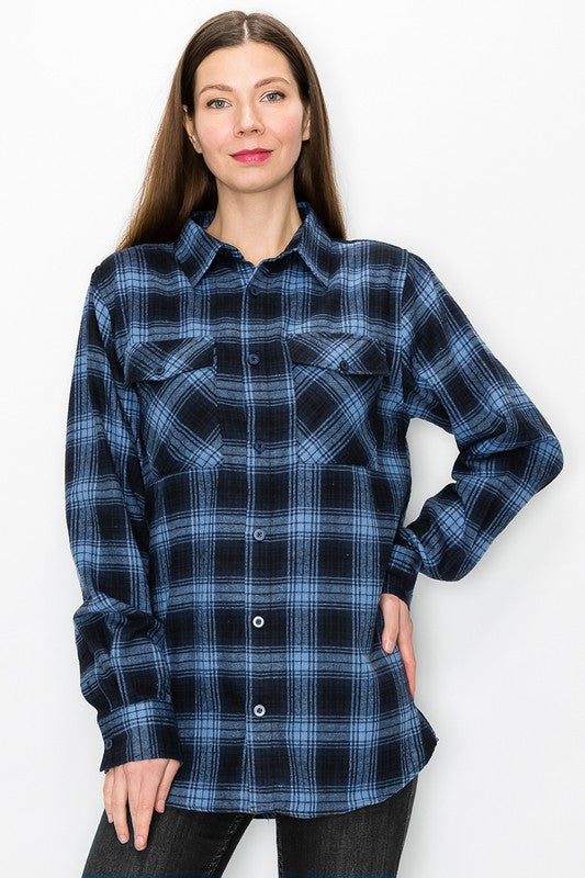 Regular Fit Checker Plaid Flannel Long Sleeve