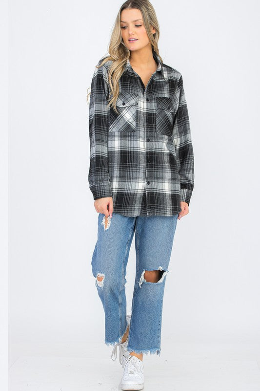 Regular Fit Checker Plaid Flannel Long Sleeve