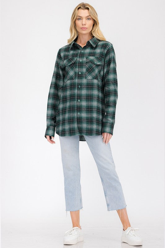 Regular Fit Checker Plaid Flannel Long Sleeve