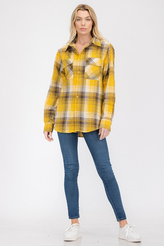 Regular Fit Checker Plaid Flannel Long Sleeve