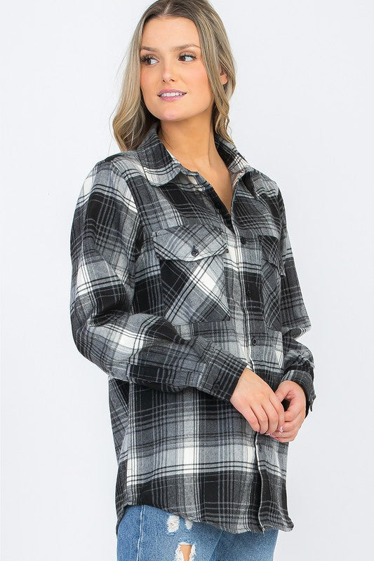 Regular Fit Checker Plaid Flannel Long Sleeve