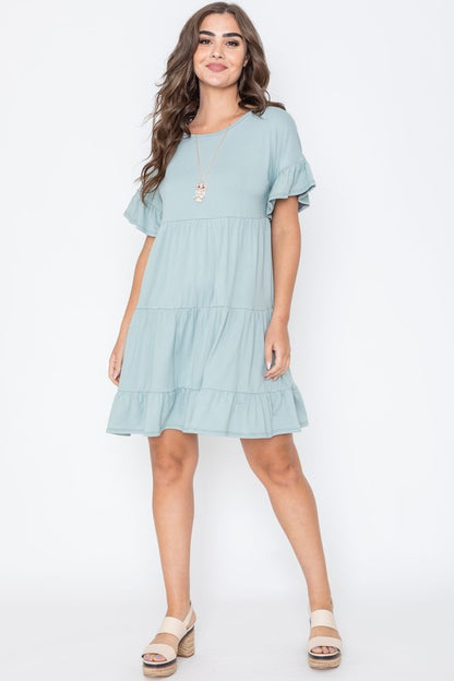 Solid Ruffle Triple Tiered Midi Dress