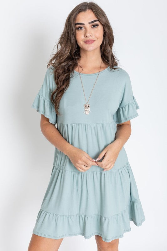 Plus Solid Ruffle Triple Tiered Midi Dress