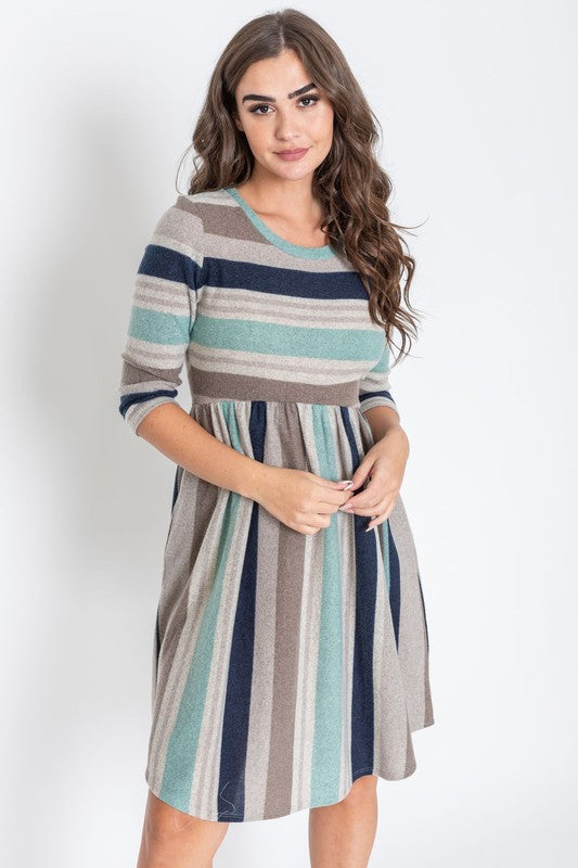 Stripe Curved Hem Midi Dress