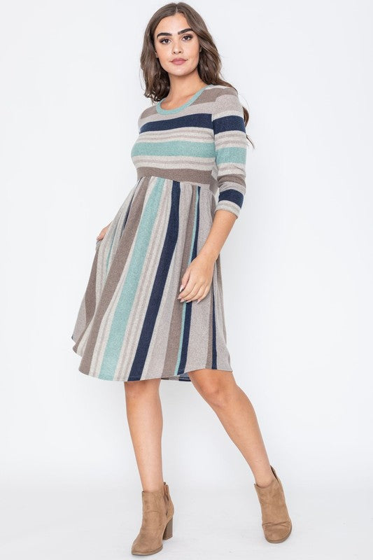 Stripe Curved Hem Midi Dress