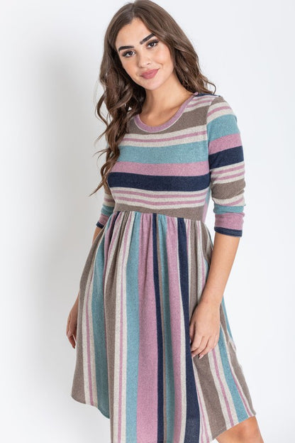 Stripe Curved Hem Midi Dress