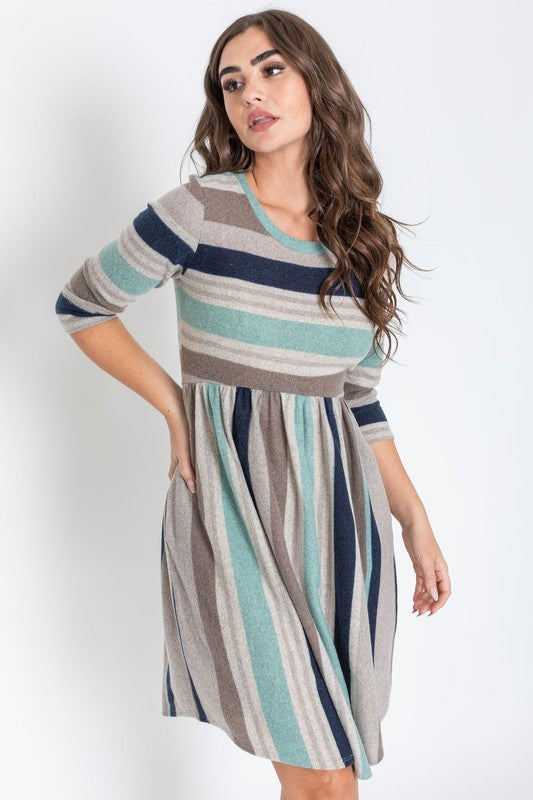 Stripe Curved Hem Midi Dress