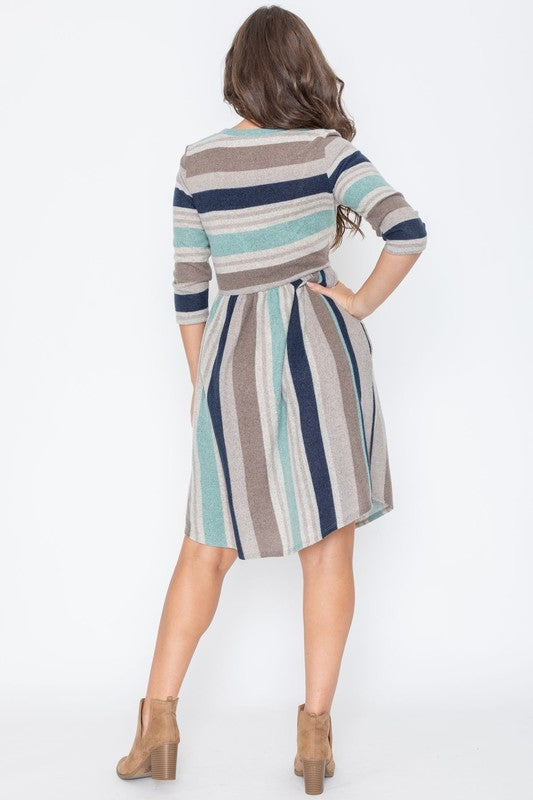 Stripe Curved Hem Midi Dress