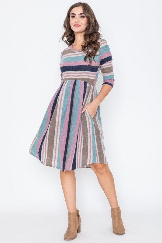 Stripe Curved Hem Midi Dress