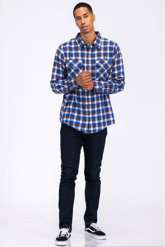 Weiv Regular Fit Checker Plaid Flannel Long Sleeve