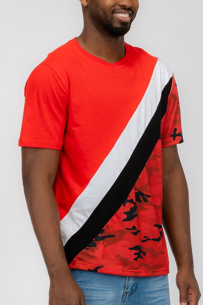 SHORT SLEEVE CAMO COLOR BLOCK TSHIRT