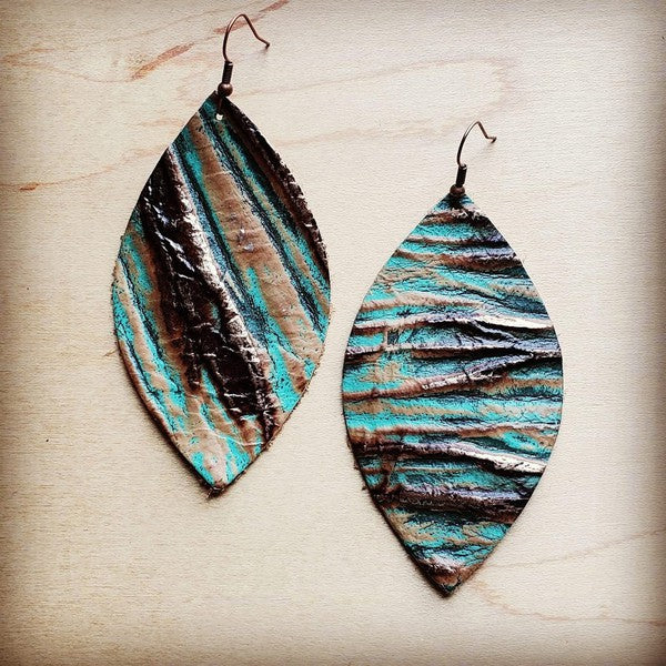 Leather Oval Earring-Turquoise Chateau