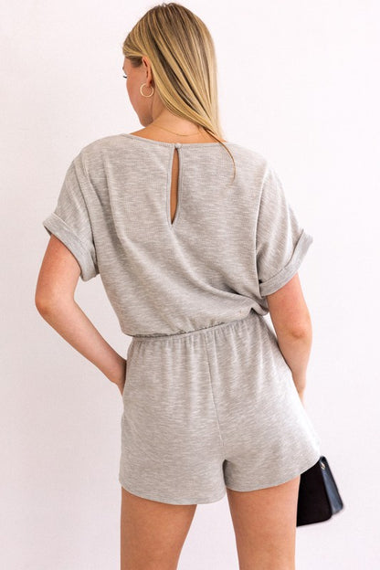 Short Roll-Up Sleeve Elastic Waist Romper