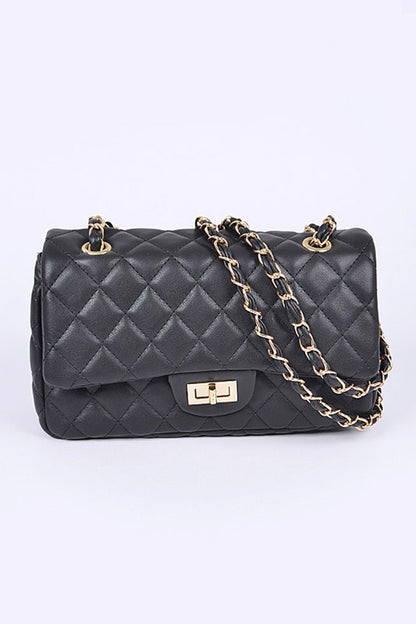 Quilted Turn Lock Convertible Shoulder Bag