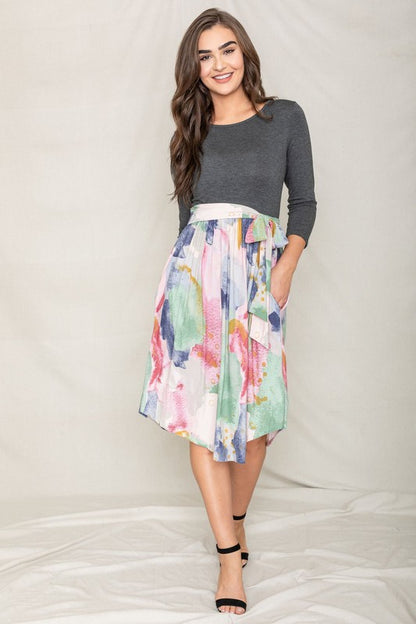 Watercolor Sash Midi Dress