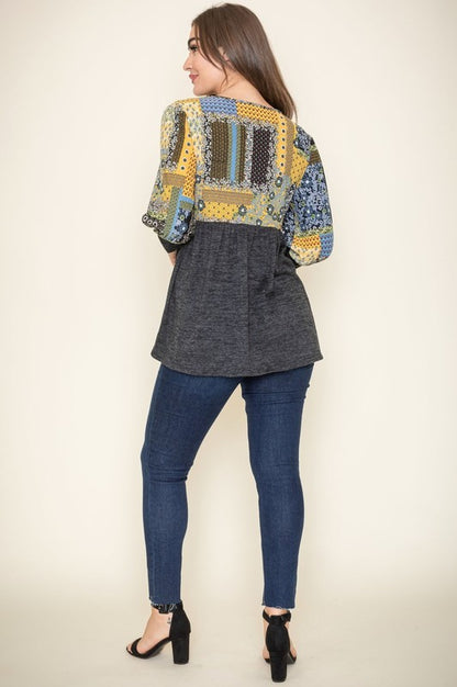 3/4 Sleeve Quilted Pattern Tunic