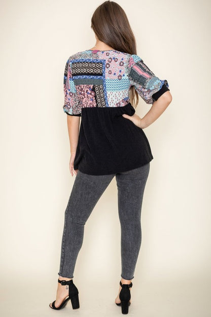 3/4 Sleeve Quilted Pattern Tunic