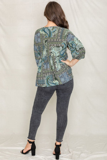 Button Accent Paisley Top