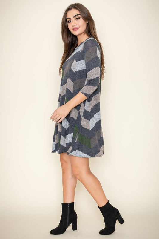 Plus Chevron A-Line Dress