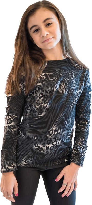 KIDS LEOPARD CUT SLEEVE TOP