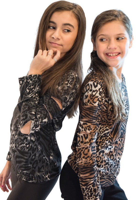 KIDS LEOPARD CUT SLEEVE TOP