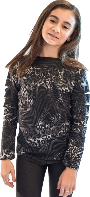 KIDS LEOPARD CUT SLEEVE TOP