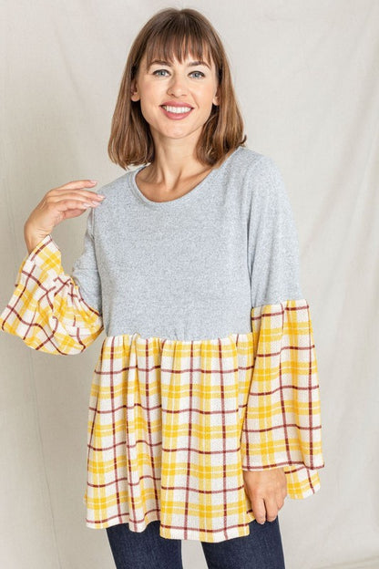 Bell Sleeve Plaid Tunic