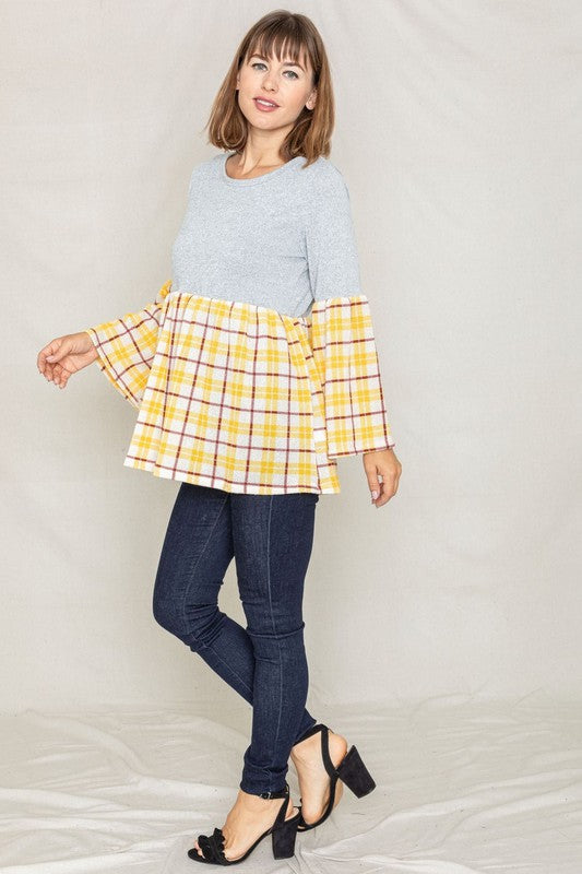 Bell Sleeve Plaid Tunic