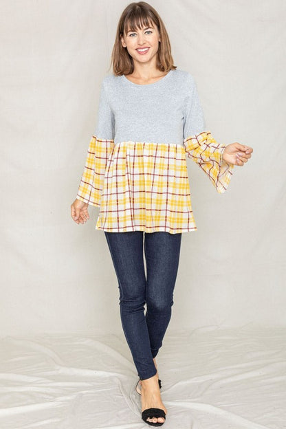 Bell Sleeve Plaid Tunic