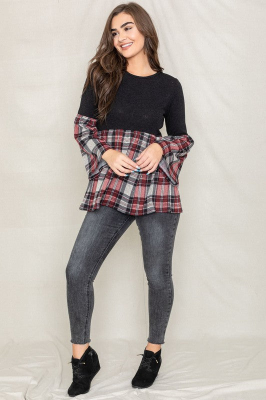 Bell Sleeve Plaid Tunic