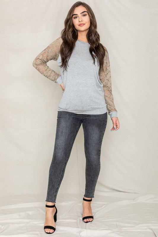 Plus Lace Sleeve Raglan Tunic