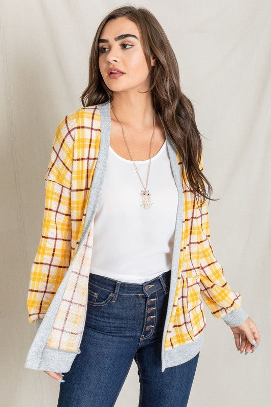 Knit Plaid Slouch Cardigan