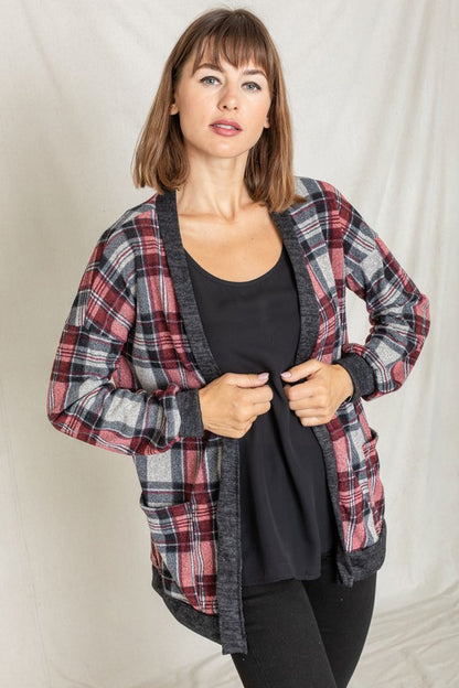 Knit Plaid Slouch Cardigan