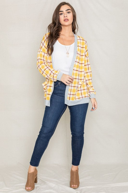 Knit Plaid Slouch Cardigan