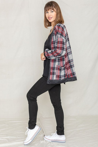 Knit Plaid Slouch Cardigan