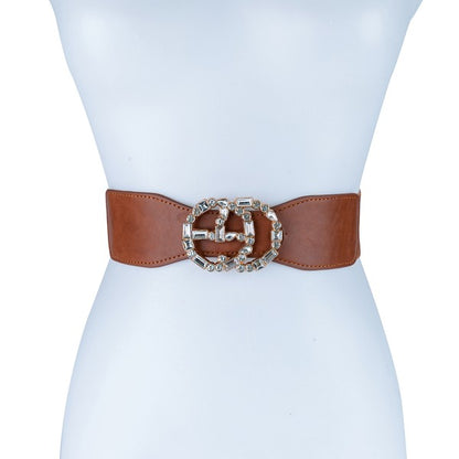 CHIC PU LEATHER RHINESTONE BUCKLE FASHION BELT