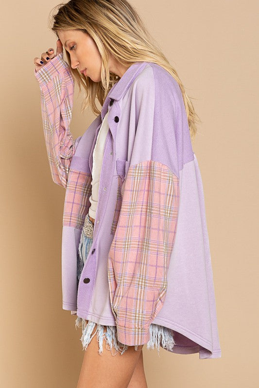 Long Sleeve With Plaid Detail Sleeve Shacket