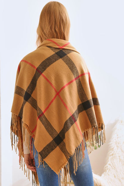 PLAID SQUARE FRINGE SHAWL SCARF