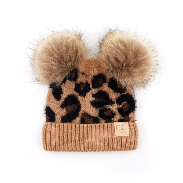 C.C Double Pom Baby Leopard Beanie