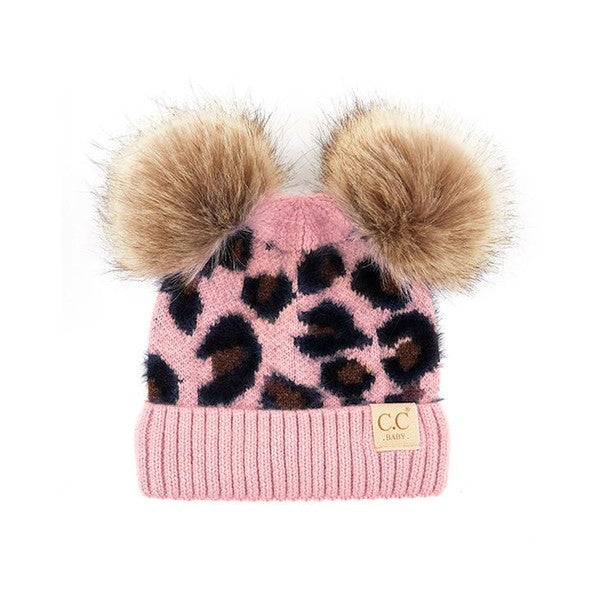 C.C Double Pom Baby Leopard Beanie