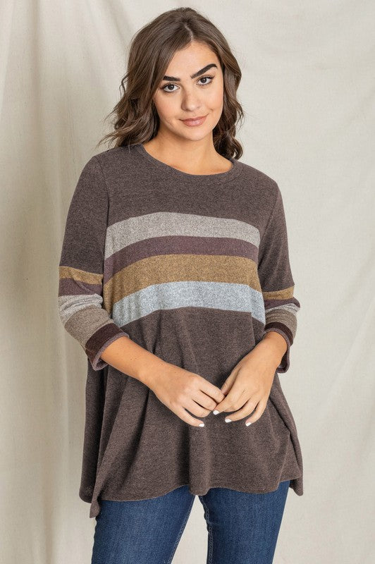 Plus Knit Stripe Panel A Line Tunic