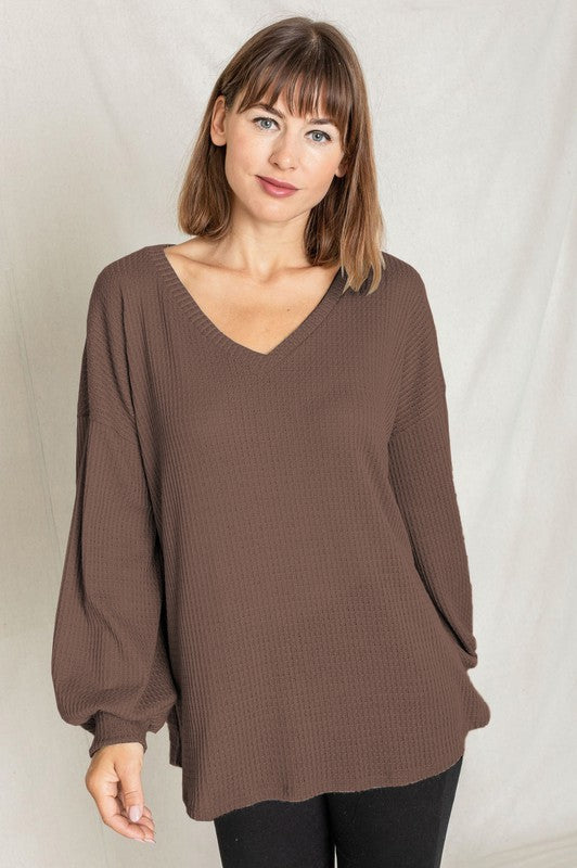 Balloon Sleeve V Neck Top