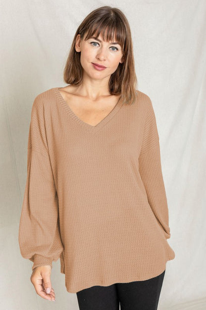 Balloon Sleeve V Neck Top