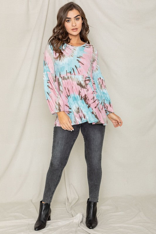 Swirl Tie Dye Bishop Sleeve Tunic