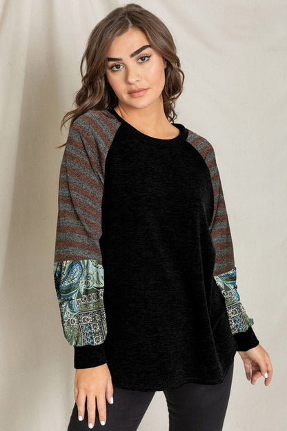 Terry Stripe Bishop Sleeve Tunic