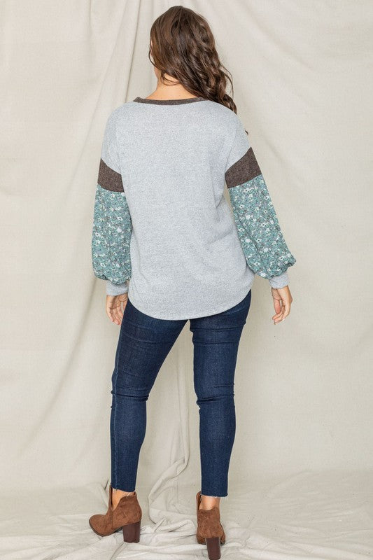 Floral Bishop Sleeve Color Block Tunic