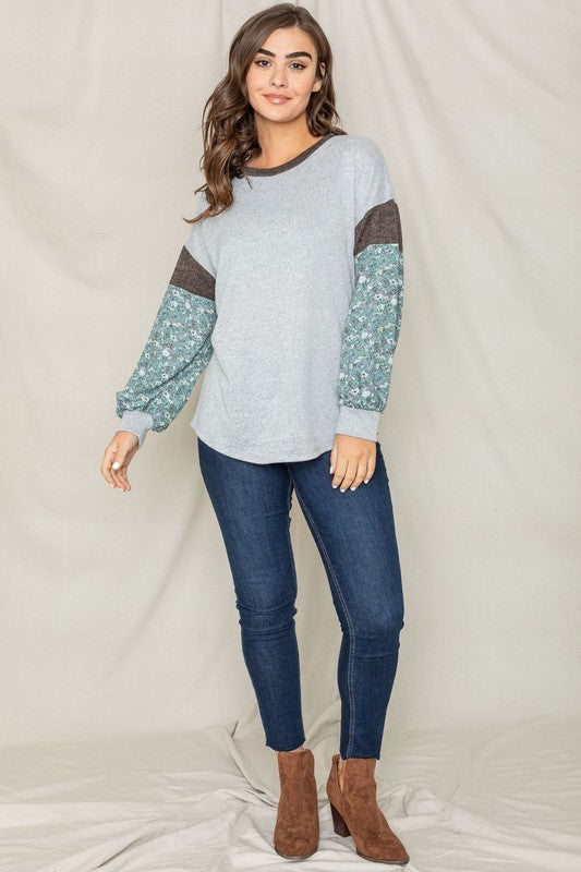 Floral Bishop Sleeve Color Block Tunic